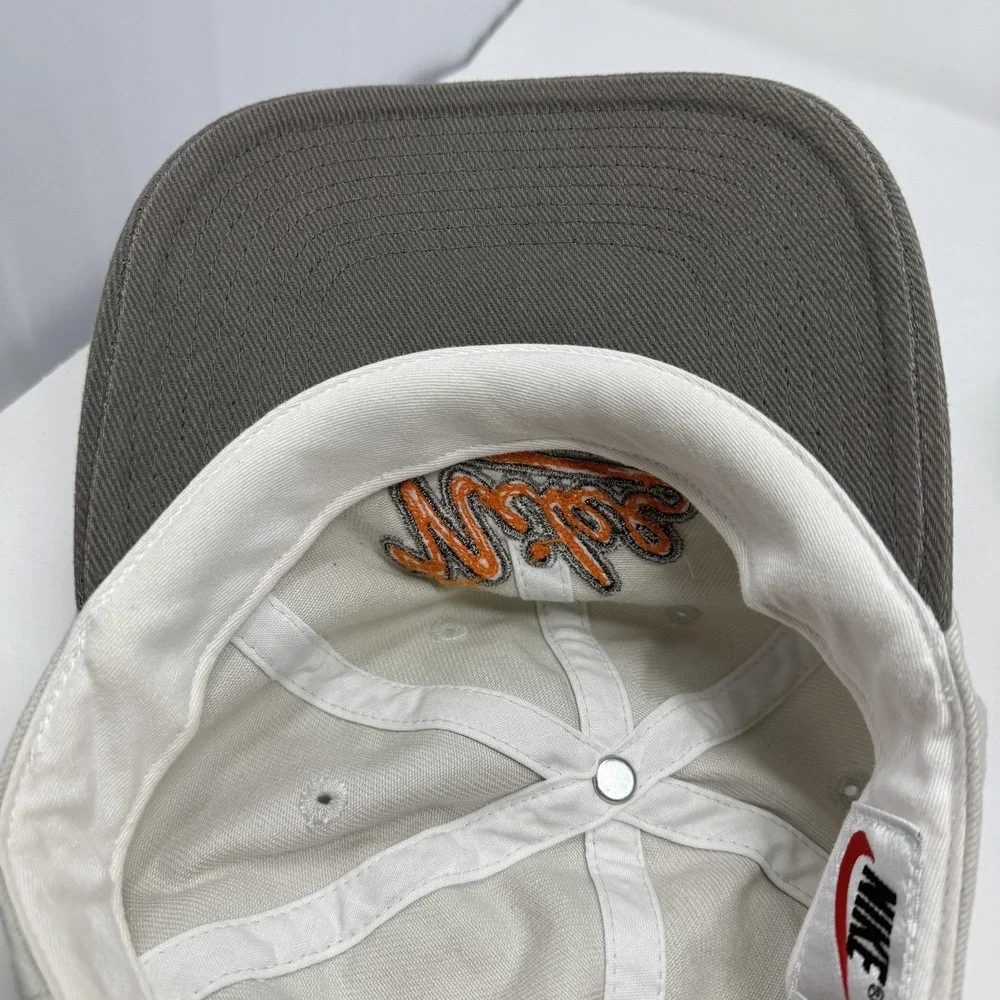 Vintage Nike Hat Cap Strapback Gray Orange Two Tone Script Swoosh Dad